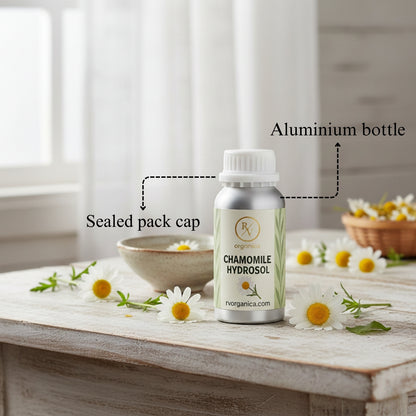Chamomile Hydrosol in aluminium bottle with sealed cap – pure natural chamomile floral water for gentle skincare use