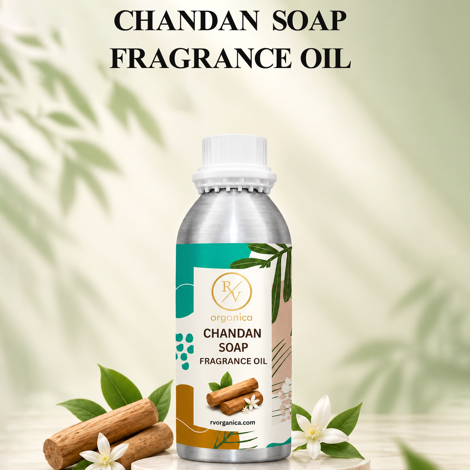 Chandan Soap Fragrance Oil with a rich, warm, and creamy sandalwood aroma, offering a soothing and long-lasting fragrance ideal for handmade soaps, liquid soaps, body washes, candles, and personal care products.