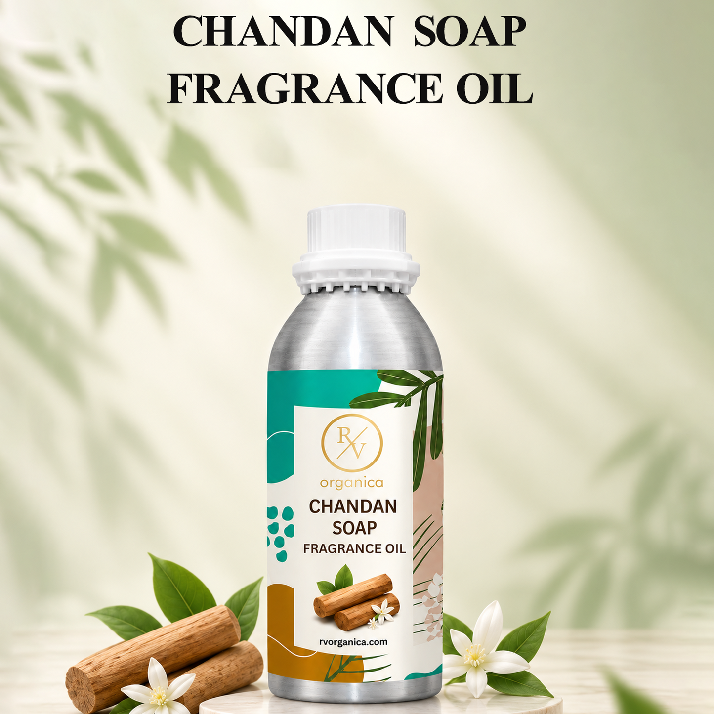 Chandan Soap Fragrance Oil with a rich, warm, and creamy sandalwood aroma, offering a soothing and long-lasting fragrance ideal for handmade soaps, liquid soaps, body washes, candles, and personal care products.