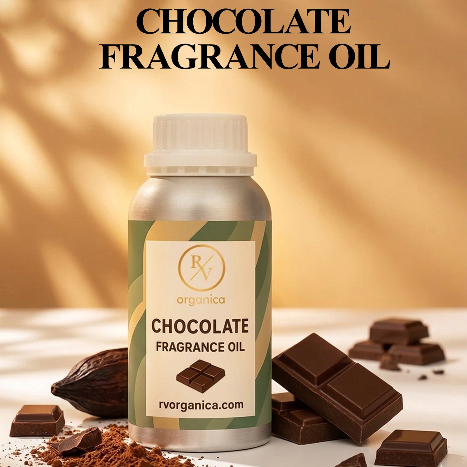 “Chocolate fragrance oil bottle with label front view original product”