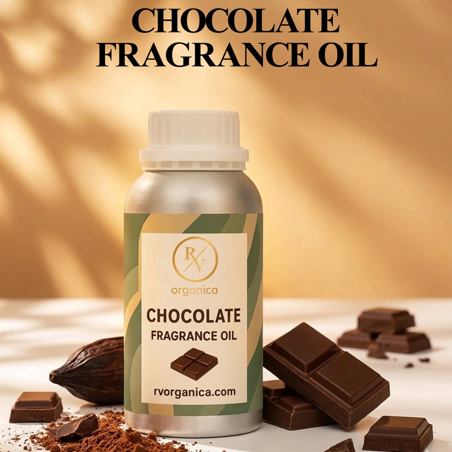 “Chocolate fragrance oil bottle with label front view original product”