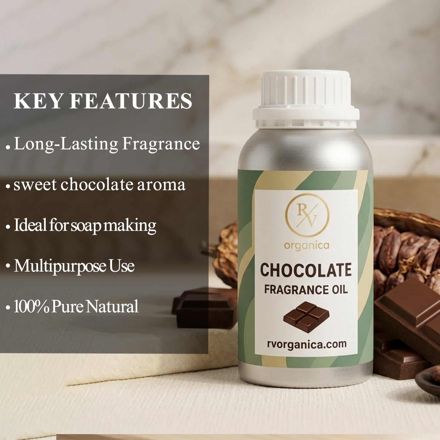 “Chocolate fragrance oil key features long lasting sweet cocoa aroma”