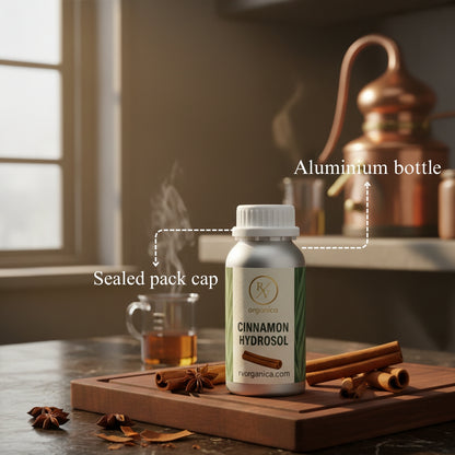 Cinnamon Hydrosol in aluminium bottle with sealed cap – pure natural cinnamon floral water for skincare and aromatherapy use