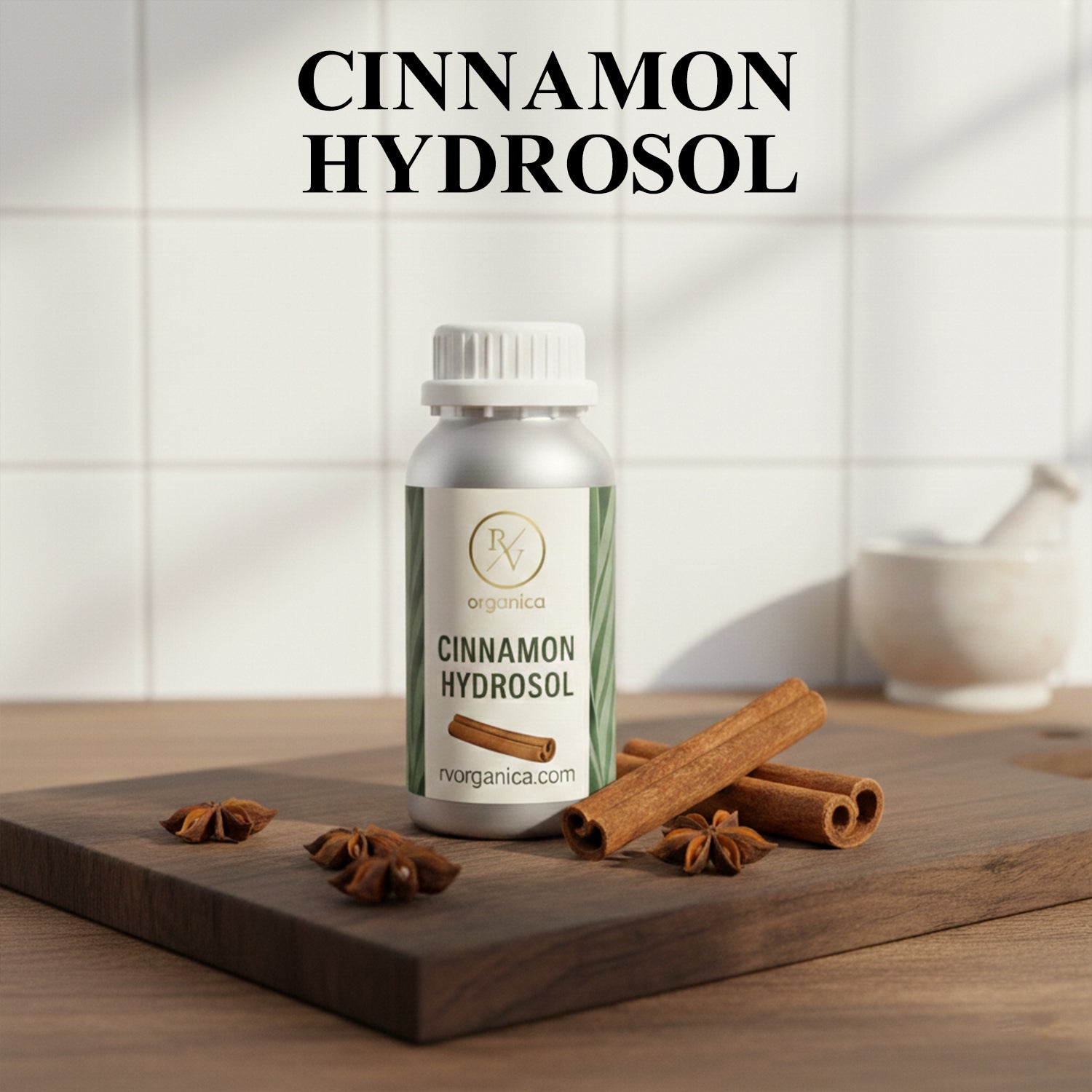 Cinnamon Hydrosol natural floral water in premium aluminium bottle – warm herbal mist for skin and scalp care