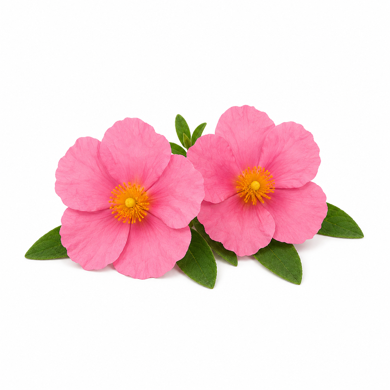 Cistus Essential Oil bottle with cistus flowers and natural botanical elements on a clean white background