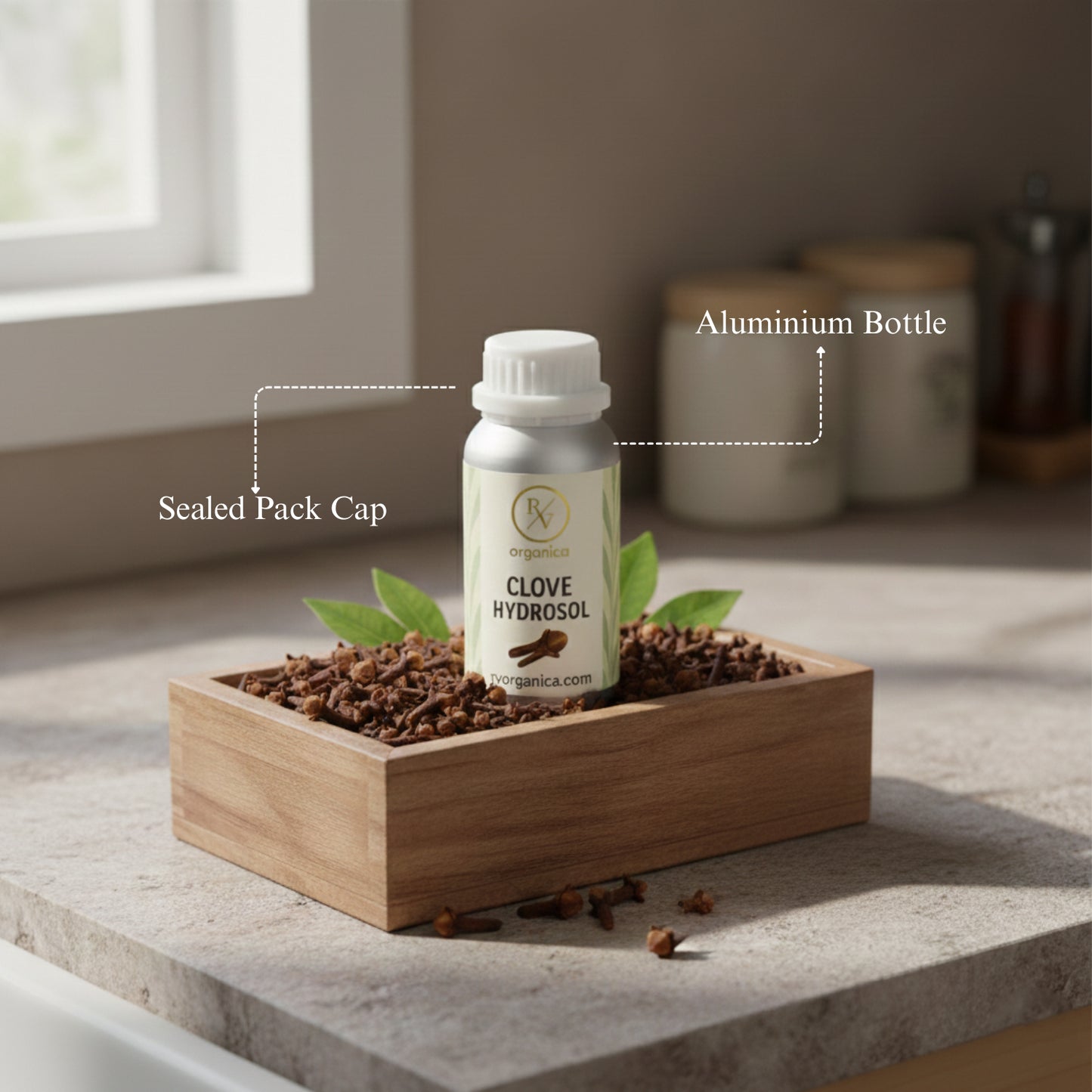 Clove Hydrosol in aluminium bottle with sealed cap – pure natural clove floral water for skincare and multipurpose use