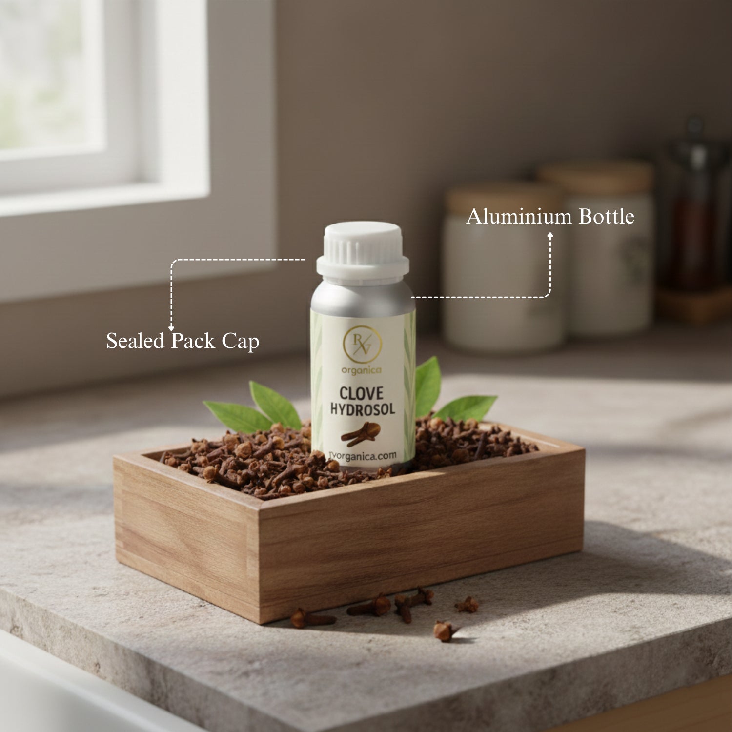 Clove Hydrosol in aluminium bottle with sealed cap – pure natural clove floral water for skincare and multipurpose use