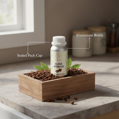 Clove Hydrosol in aluminium bottle with sealed cap – pure natural clove floral water for skincare and multipurpose use