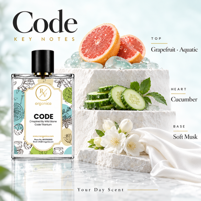 Code perfume notes – grapefruit and aquatic top, cucumber heart, soft musk base