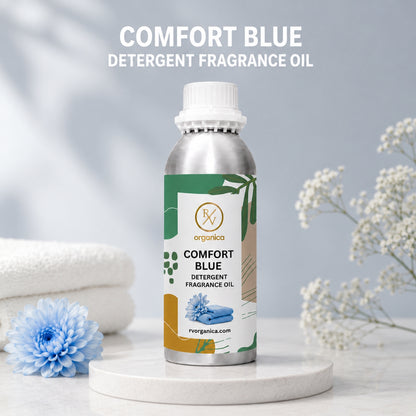 Comfort Blue Detergent Fragrance Oil with a fresh floral and laundry-inspired aroma, offering a clean, soft, and long-lasting fragrance ideal for detergents, fabric care, soaps, candles, and home fragrance products.