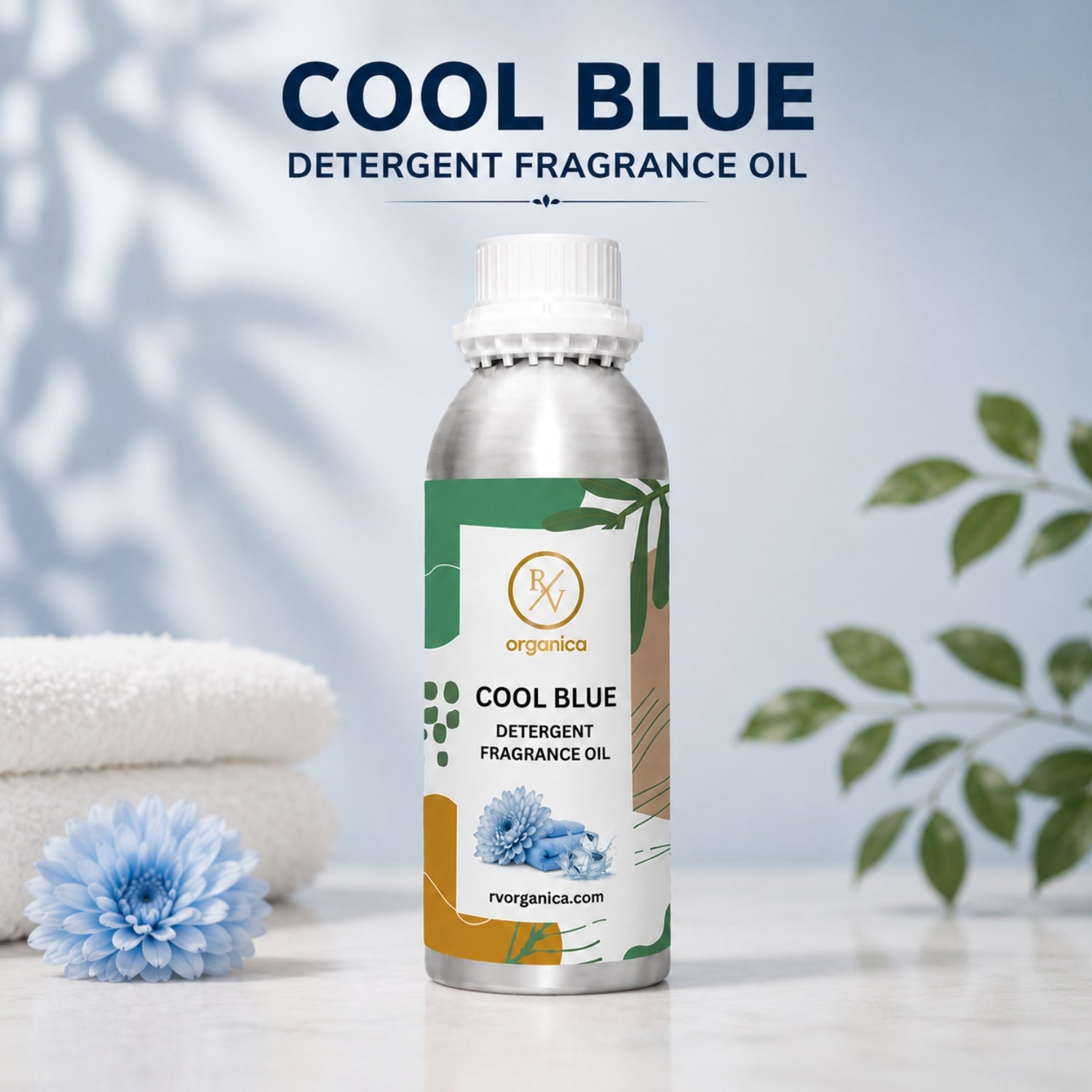 Cool Blue Detergent Fragrance Oil with a fresh aquatic and laundry-inspired aroma, offering a cool, crisp, and long-lasting fragrance ideal for detergents, fabric care, liquid detergents, fabric conditioners, soaps, and home fragrance products.