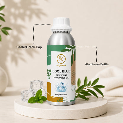 Sealed aluminium bottle of Cool Blue Detergent Fragrance Oil, ensuring purity, freshness, leak-proof packaging, and premium fragrance quality for bulk and personal use.