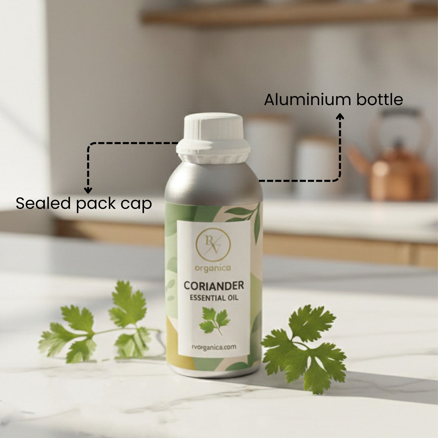 Coriander Essential Oil sealed packed aluminium bottle with secure cap packaging