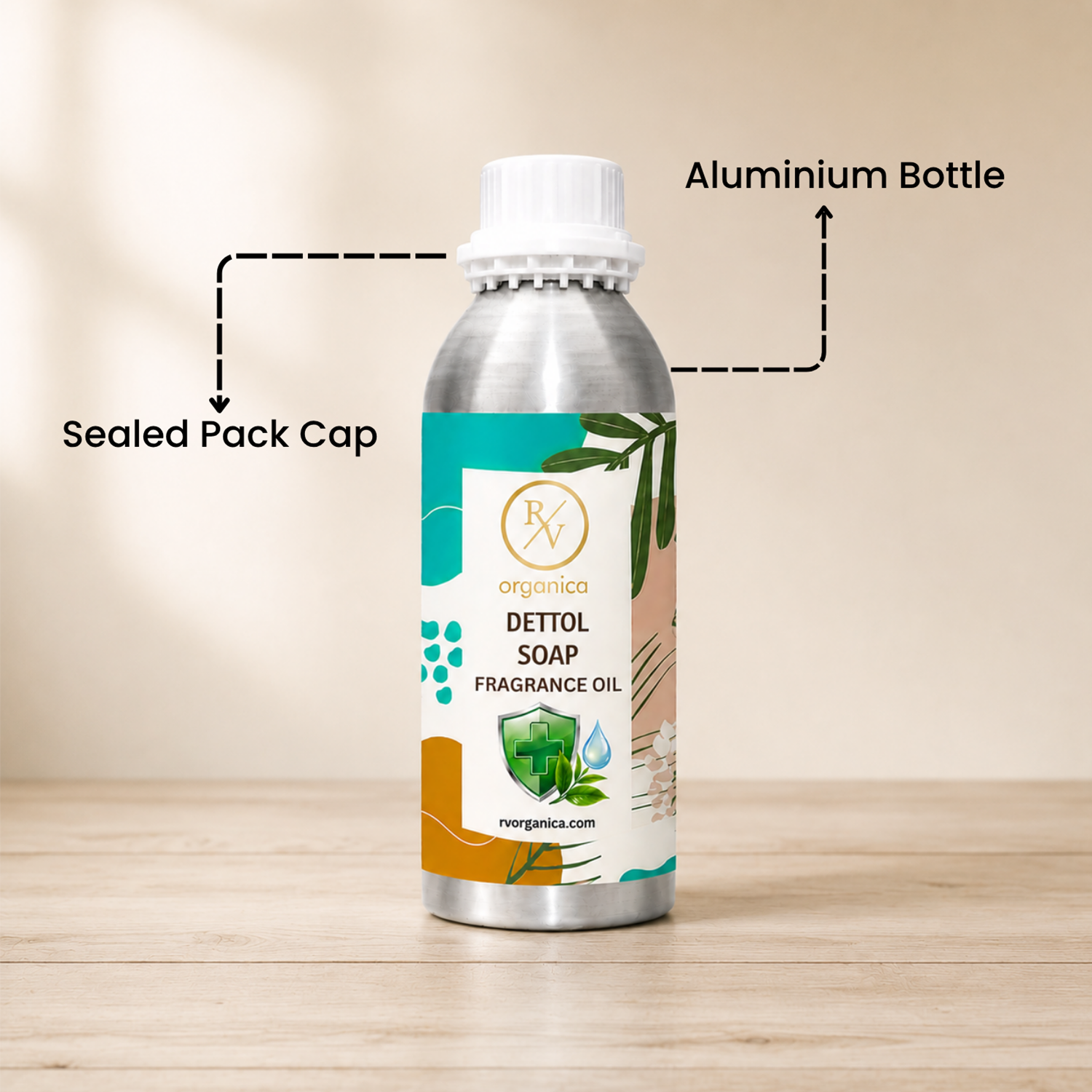 Sealed aluminium bottle of Dettol Soap Fragrance Oil with secure packaging, helping maintain freshness and premium fragrance quality.
