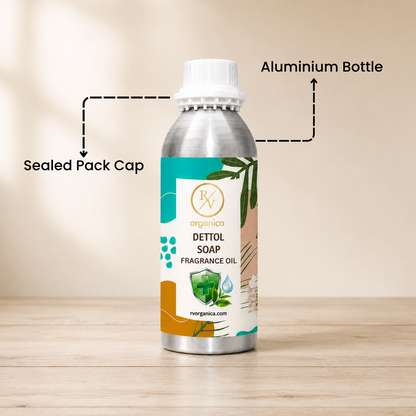 Sealed aluminium bottle of Dettol Soap Fragrance Oil with secure packaging, helping maintain freshness and premium fragrance quality.