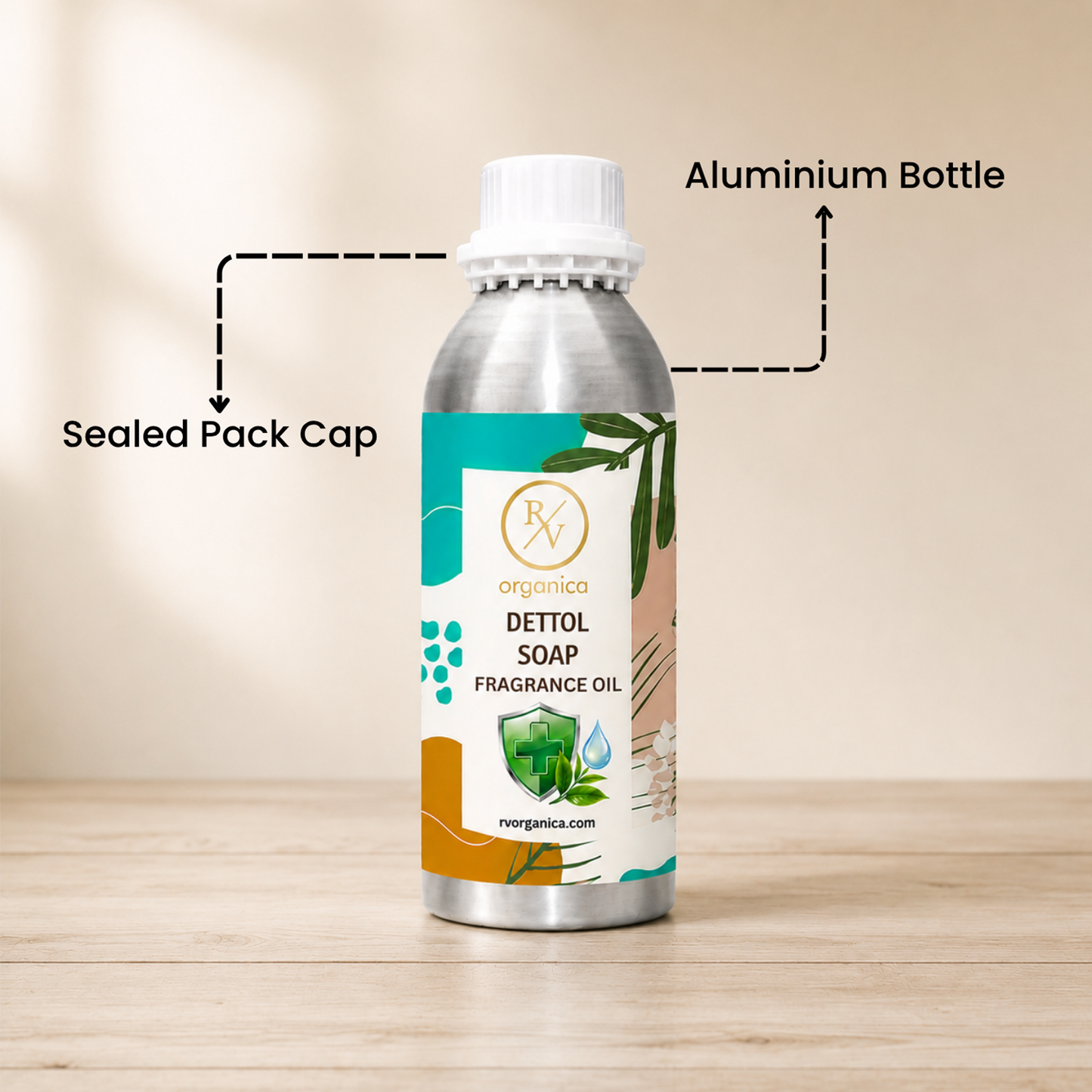 Sealed aluminium bottle of Dettol Soap Fragrance Oil with secure packaging, helping maintain freshness and premium fragrance quality.