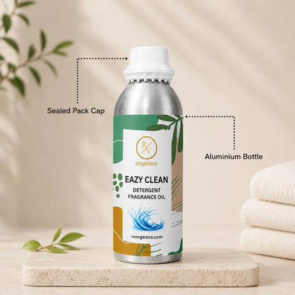 Sealed aluminium bottle of Easy Clean Detergent Fragrance Oil, ensuring purity, freshness, leak-proof packaging, and premium fragrance quality for bulk and personal use.