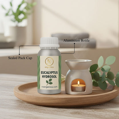 Eucalyptus Hydrosol in aluminium bottle with sealed cap – pure natural eucalyptus floral water for skincare and aromatherapy use