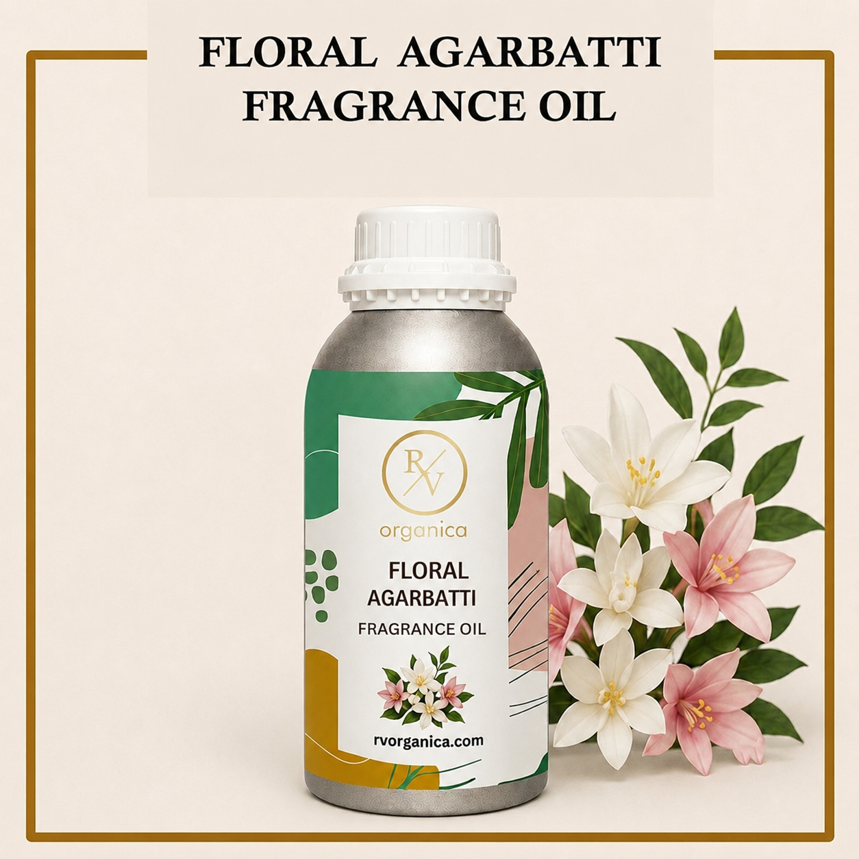 Floral Agarbatti Fragrance Oil with a rich floral incense-inspired aroma, offering a fresh, elegant, and long-lasting fragrance ideal for agarbatti, candles, soaps, perfumes, and home fragrance products.