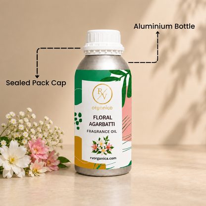Sealed aluminium bottle of Floral Agarbatti Fragrance Oil, ensuring purity, freshness, leak-proof packaging, and premium fragrance quality for bulk and personal use.