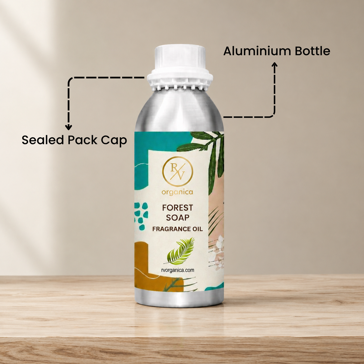 Sealed aluminium bottle of Forest Soap Fragrance Oil with secure packaging, helping maintain freshness and premium fragrance quality.