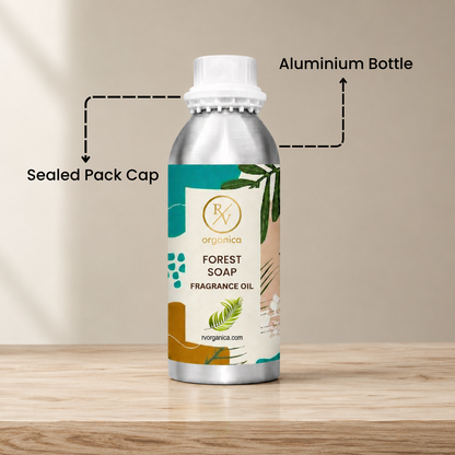 Sealed aluminium bottle of Forest Soap Fragrance Oil with secure packaging, helping maintain freshness and premium fragrance quality.