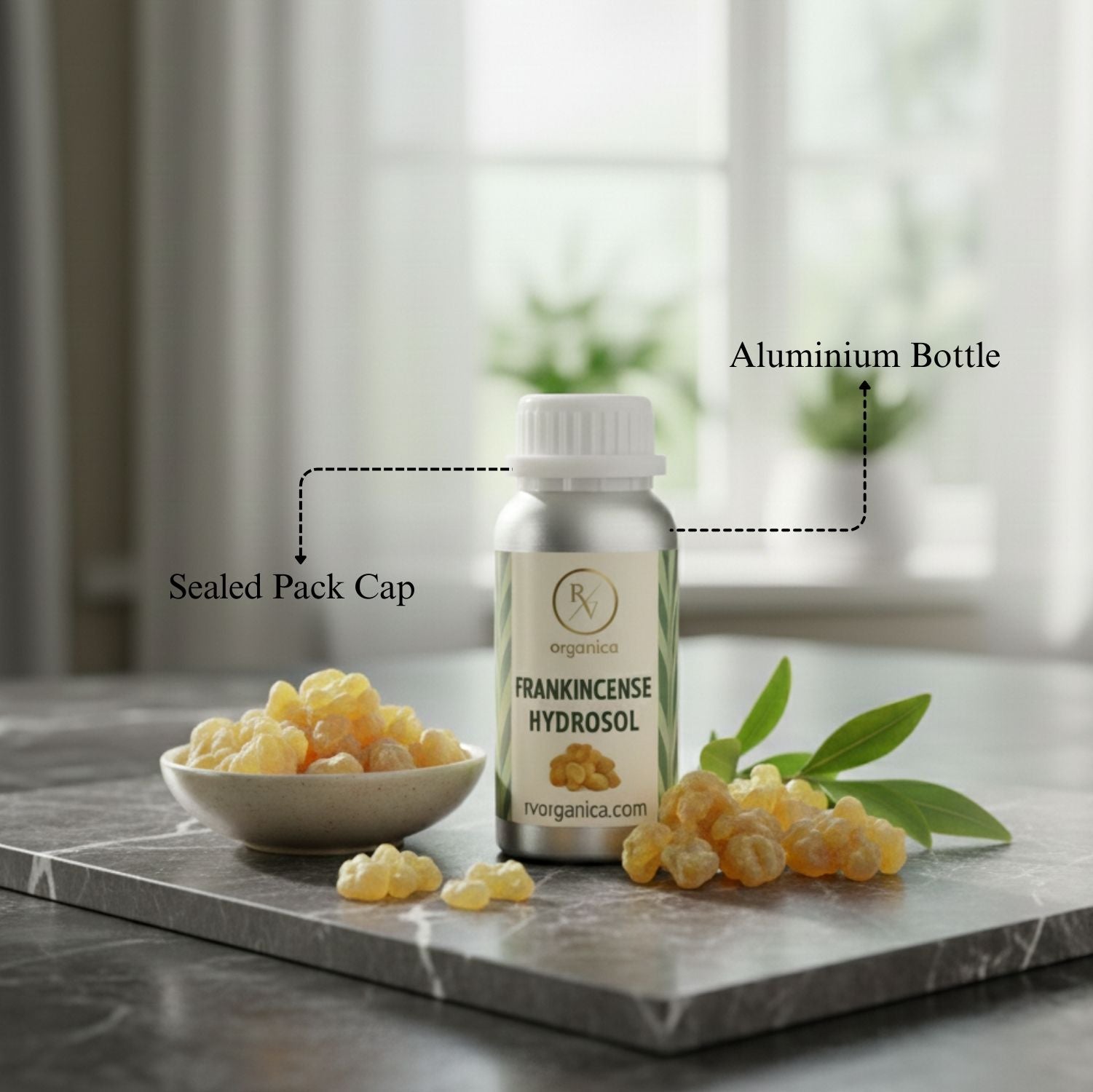 Frankincense Hydrosol in aluminium bottle with sealed cap – pure natural frankincense floral water for skincare and aromatherapy use