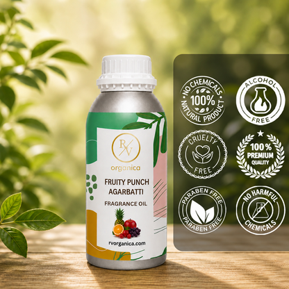 Key features of Fruit Punch Agarbatti Fragrance Oil include a sweet tropical fruity incense aroma, long-lasting fragrance, strong scent diffusion, IFRA compliant, premium quality, and multipurpose use for agarbatti, candles, soaps, perfumes, and home fragrance products.