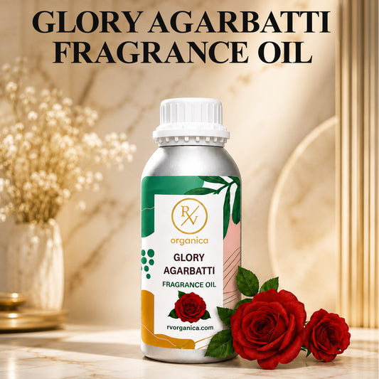Glory Agarbatti Fragrance Oil in a premium aluminium bottle with an elegant background, showcasing its rich incense-inspired aroma for agarbatti, candles, soaps, perfumes, and home fragrance products. - second image