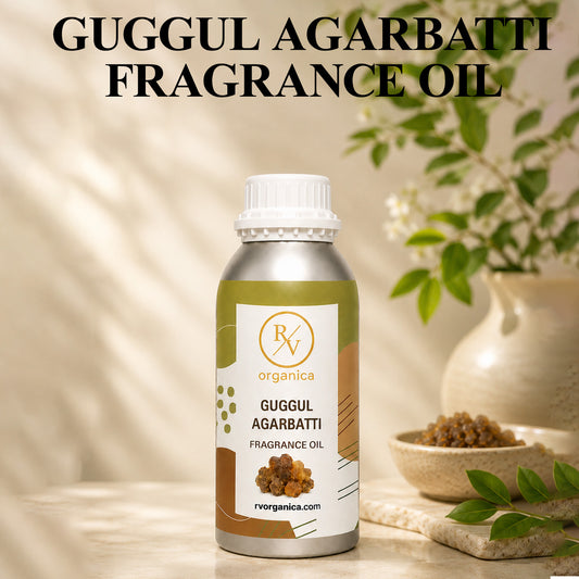 Gulgul Agarbatti Fragrance Oil in a premium aluminium bottle with an elegant background, showcasing its rich resinous incense aroma for agarbatti, candles, soaps, perfumes, and home fragrance products. - second image