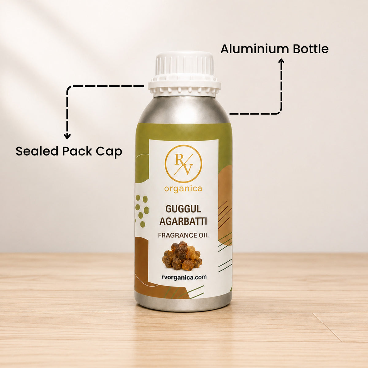 Sealed aluminium bottle of Gulgul Agarbatti Fragrance Oil, ensuring purity, freshness, leak-proof packaging, and premium fragrance quality for bulk and personal use.