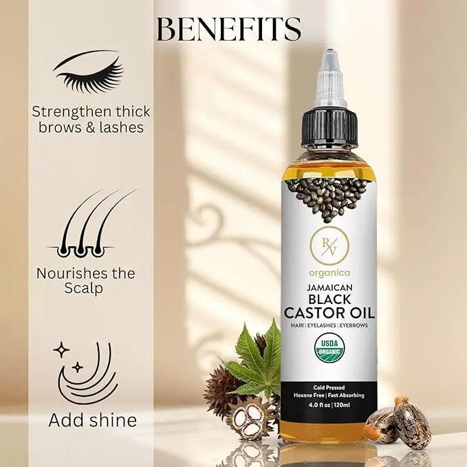 Jamaican black castor oil for healthy, shiny hair by RV Organica