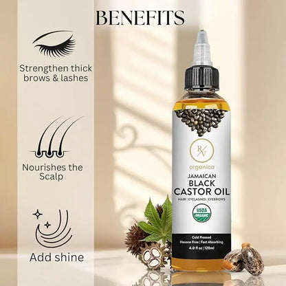 Jamaican black castor oil for healthy, shiny hair by RV Organica