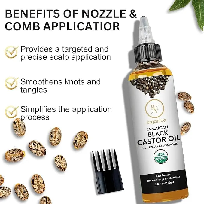 Pure Jamaican black castor oil for nourishing scalp by RV Organica