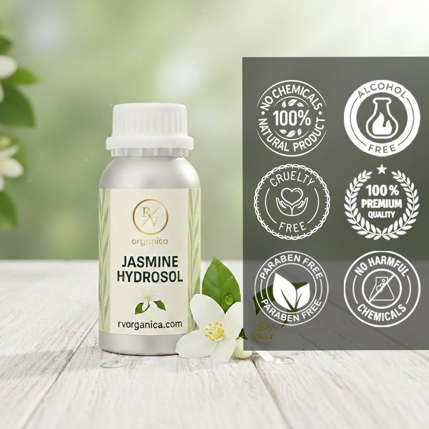 Jasmine Hydrosol 100 percent natural alcohol free paraben free cruelty free skincare product in premium aluminium packaging