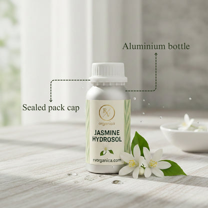 Jasmine Hydrosol in aluminium bottle with sealed cap by RV Organica, steam distilled natural floral water for face mist and skincare use