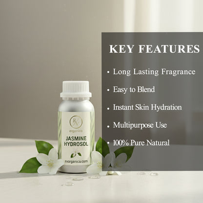 Lightweight Jasmine Hydrosol face mist with long lasting floral fragrance, multipurpose water based natural skincare product