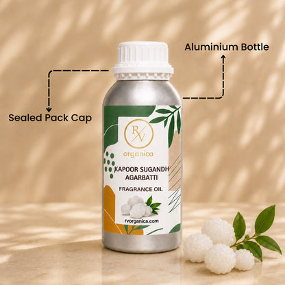 Sealed aluminium bottle of Kapoor Sugandh Agarbatti Fragrance Oil, ensuring purity, freshness, leak-proof packaging, and premium fragrance quality for bulk and personal use.