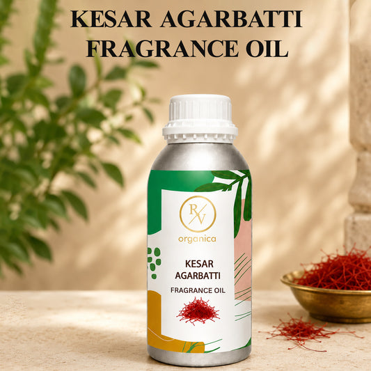 Kesar Agarbatti Fragrance Oil in a premium aluminium bottle with an elegant background, showcasing its rich saffron-inspired incense aroma for agarbatti, candles, soaps, perfumes, and home fragrance products. - second image