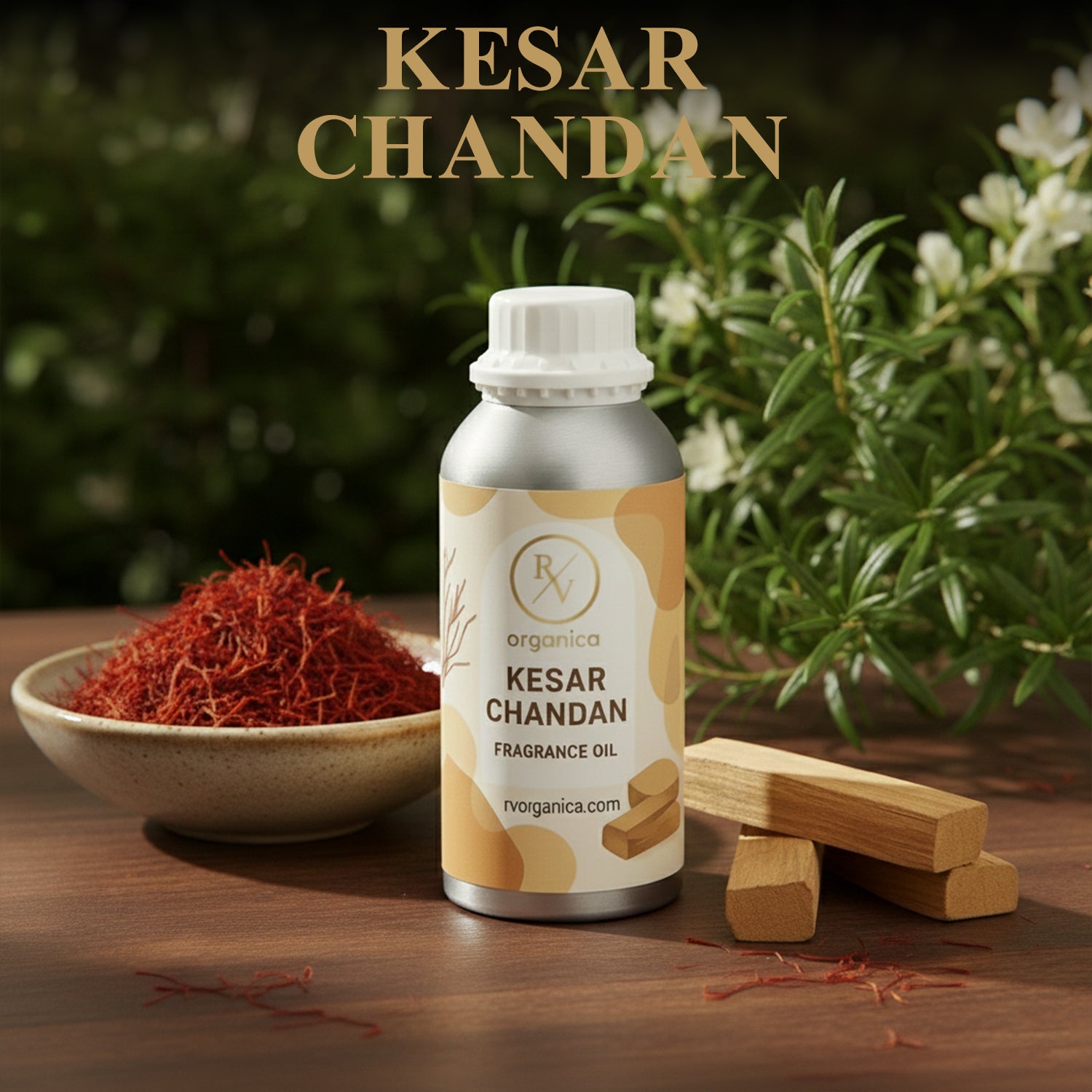 Kesar chandan fragrance oil bottle front label warm saffron and sandalwood scent