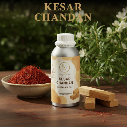 Kesar chandan fragrance oil bottle front label warm saffron and sandalwood scent