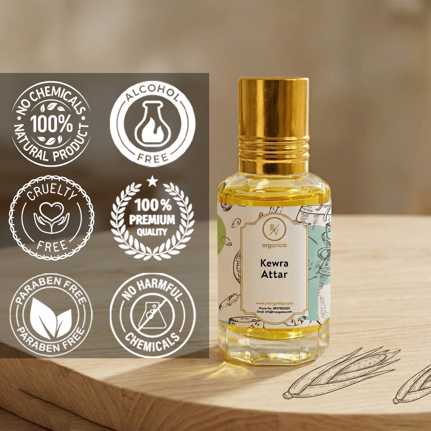 Kewra Attar no chemicals paraben free cruelty free alcohol free skin safe perfume oil