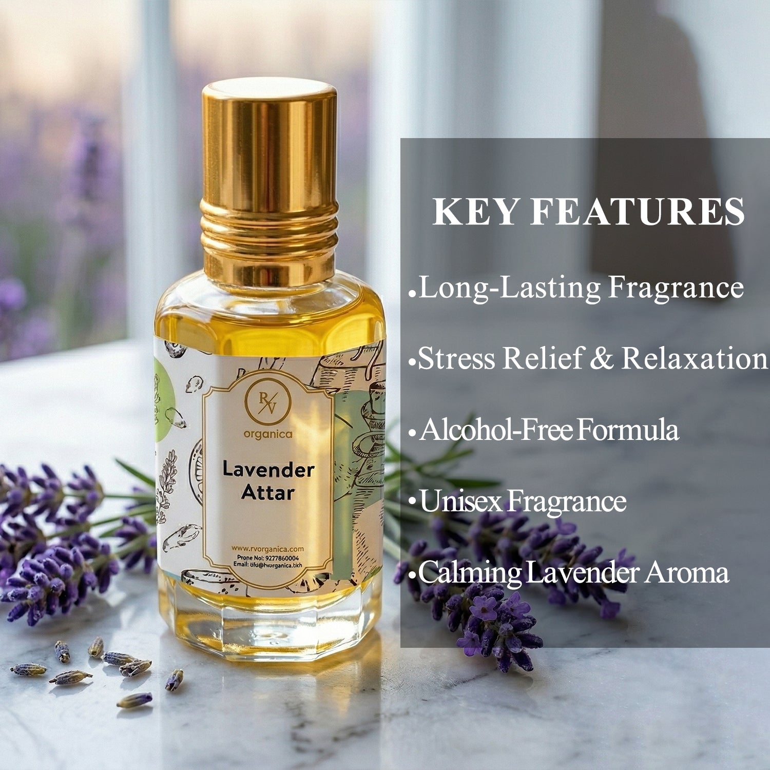 Lavender Attar key features long lasting calming floral aroma alcohol free attar for men and women