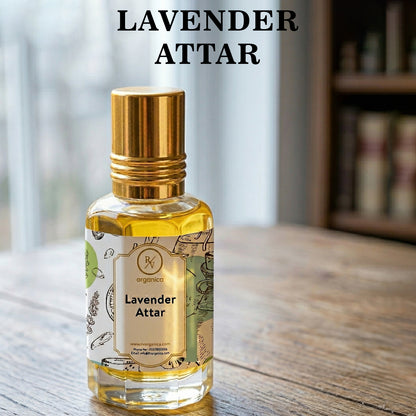 Lavender Attar perfume oil bottle with label calming floral aroma long lasting traditional attar fragrance