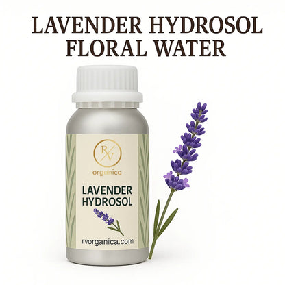 Pure organic lavender hydrosol floral water  bottle with natural lavender flowers by RV Organica