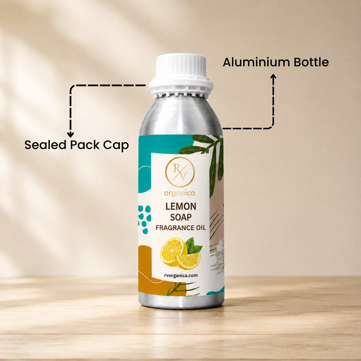 Sealed aluminium bottle of Lemon Soap Fragrance Oil with secure packaging, helping maintain freshness and premium fragrance quality.