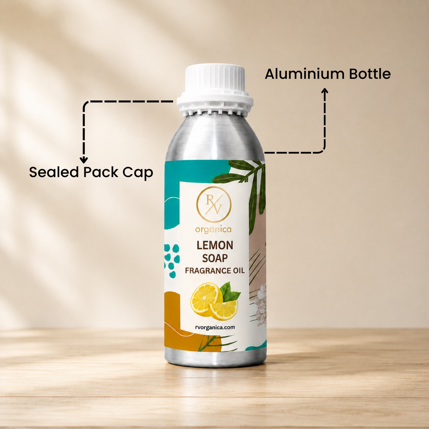 Sealed aluminium bottle of Lemon Soap Fragrance Oil with secure packaging, helping maintain freshness and premium fragrance quality.