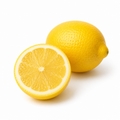 RV Organica Lemon fruit whole and cut fresh citrus on white background