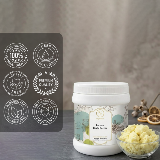 RV Organica Lemon Body Butter jar with natural skincare ingredients for hydration and smooth skin - second image