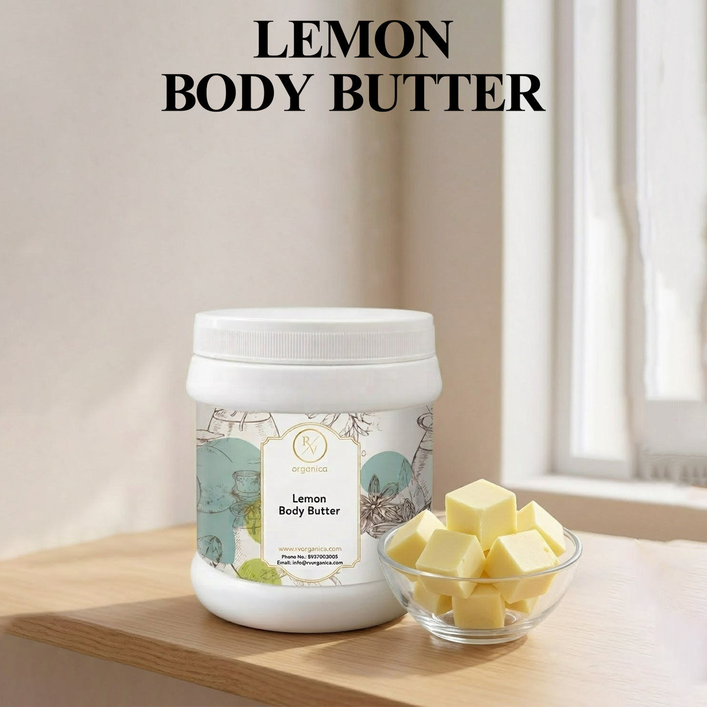 RV Organica Lemon Body Butter with deep moisturizing formula and buttery smooth texture for daily skin care